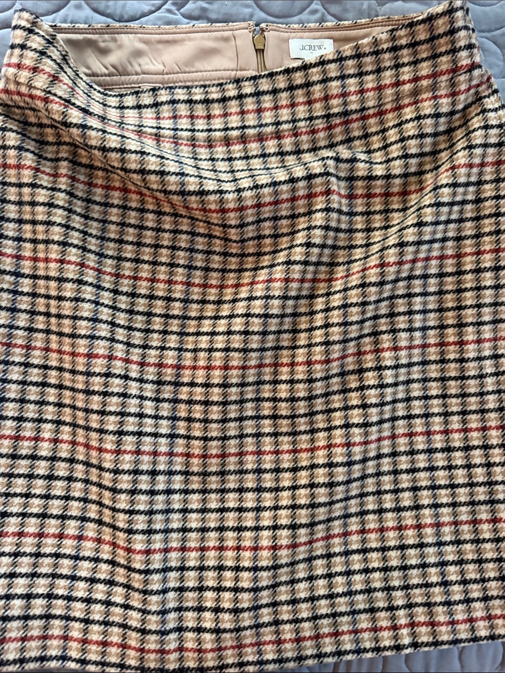 J. Crew Beige Plaid Mini Skirt with Navy & Red Checks